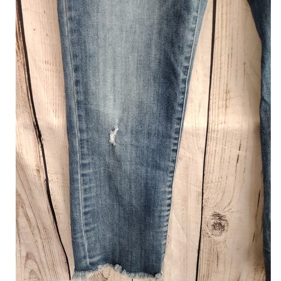 Risen Stretch High Rise Medium Wash Raw Hem Straight Jean 2X 18 20 Plus XRDP1282 - Picture 2 of 12